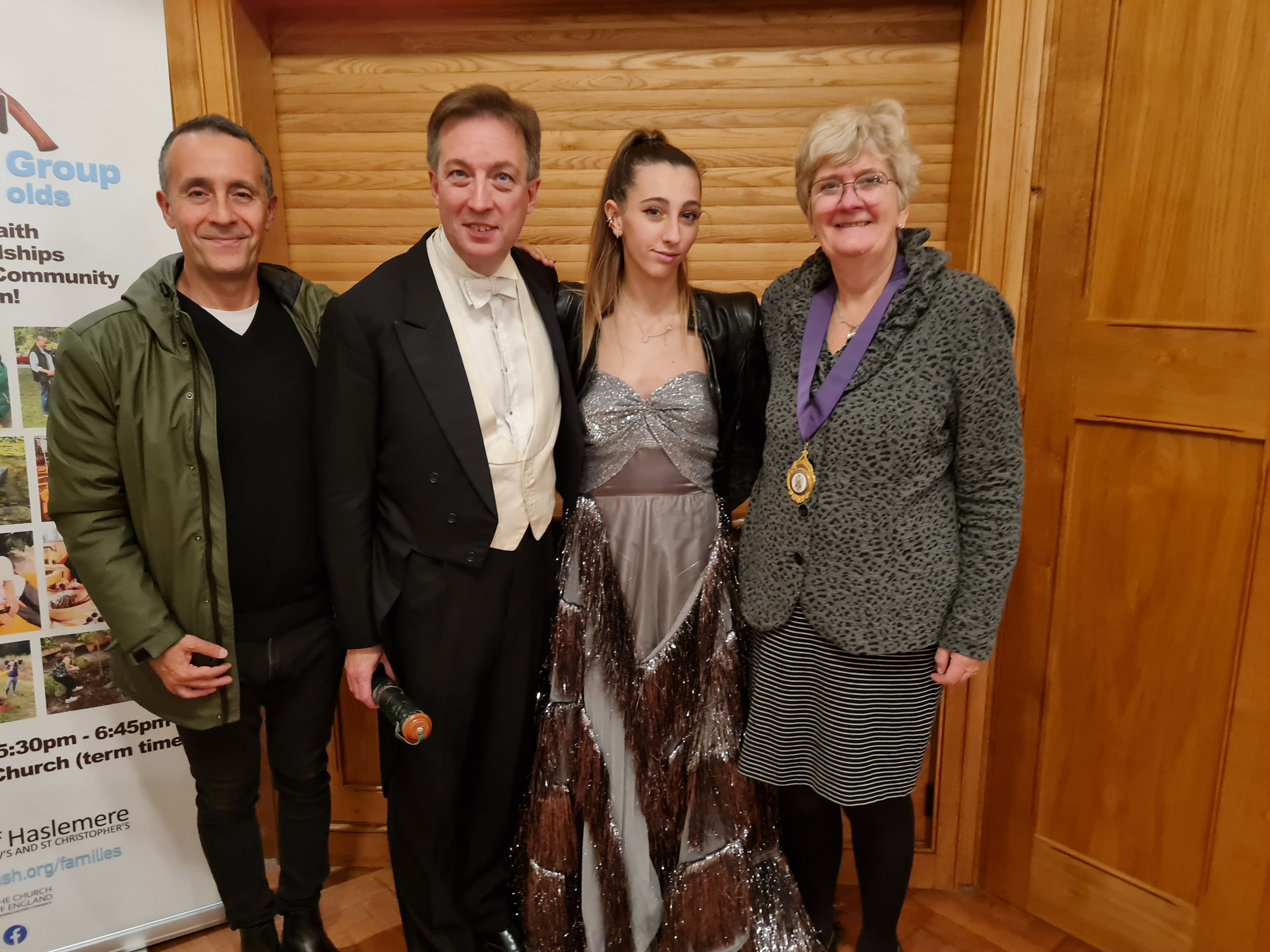 Soloist (Molly Salvemini) with conductor (James Ross) and Haslemere Mayoress Claire Leach)